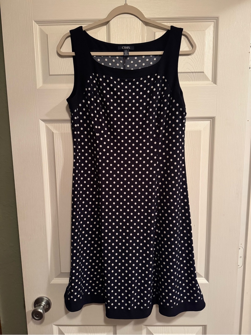 Chaps Sz Large Navy Polka Dot Sleeveless A-Line Dress